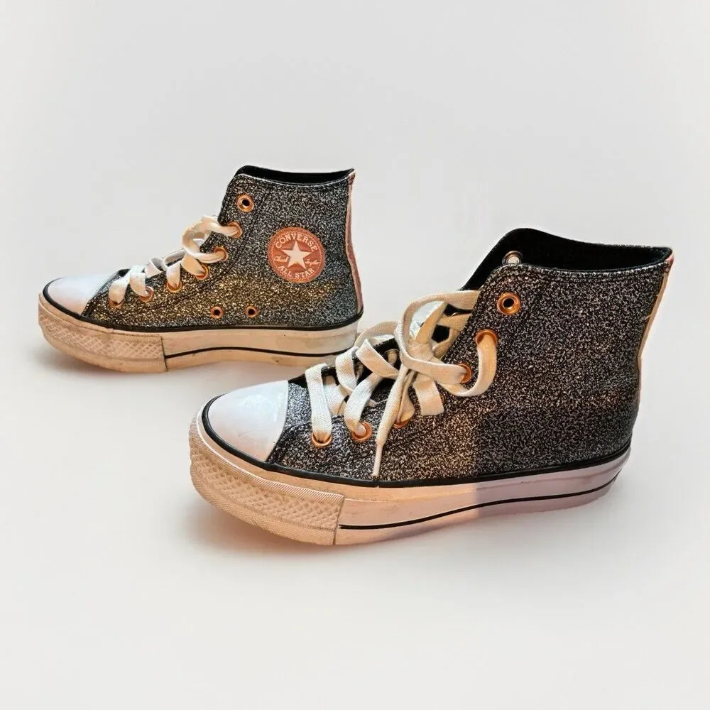 Converse Chuck Taylor All Star Lift Hi Glitter Black Rose Gold Girls Size 5